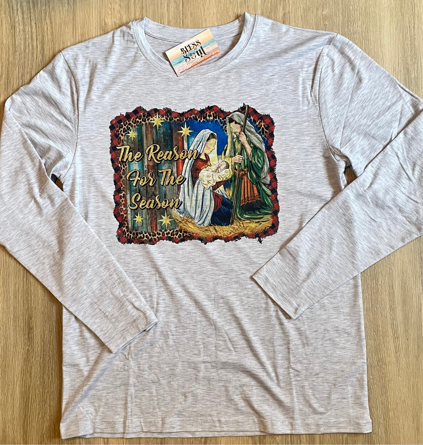 Reason for the Season, Christmas, Long Sleeve Gray T-shirt