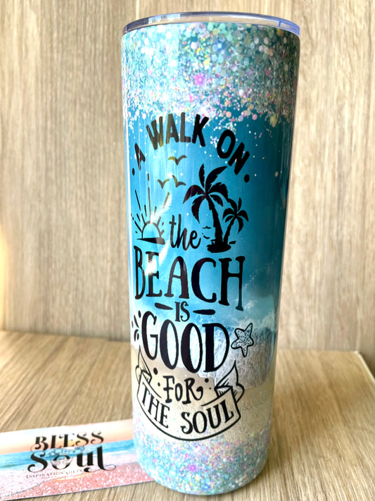 A Walk on the Beach is Good for the Soul, insulated tumbler