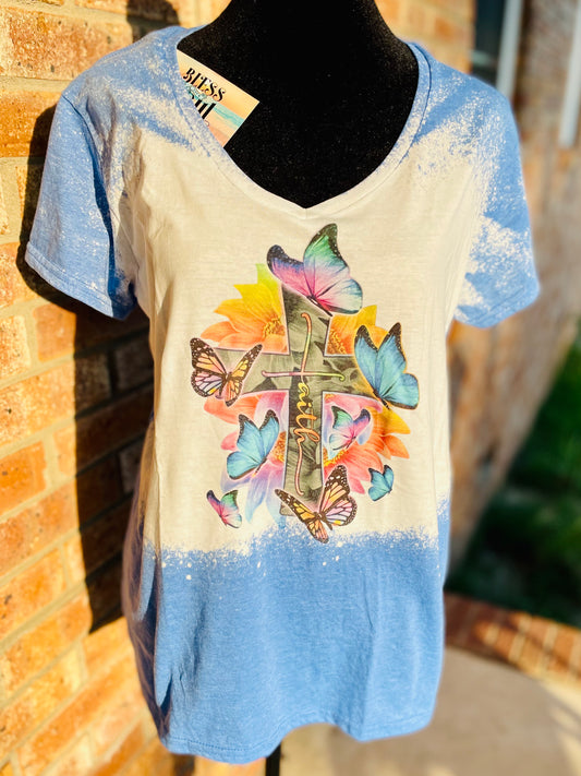 Butterflies and Cross, bleached t-shirt